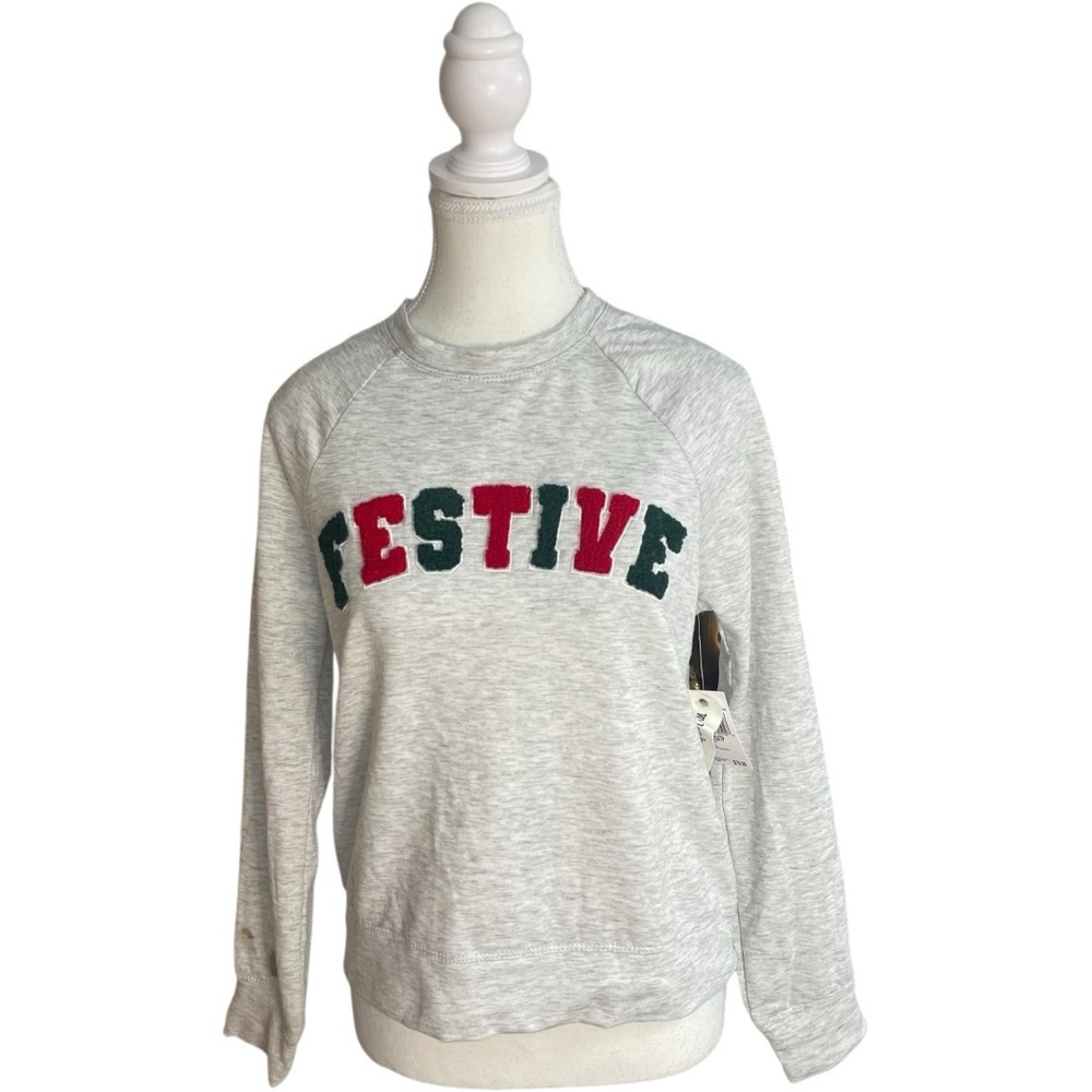 Workshop Republic Clothing Festive Sweatshirt Light Gray Red Green